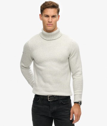 Superdry Men's Brushed Roll Neck Jumper Light Grey Size: Xxl