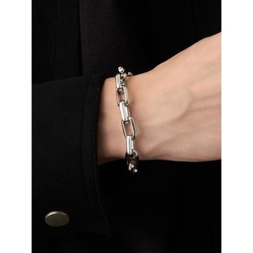 ACITY喜城歐美方形鎖拼接粗款古巴手鏈男女潮嘻哈小眾ins鈦鋼手飾