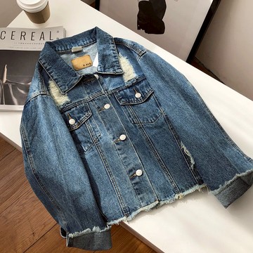 花系列牛仔外套女新款長袖寬松ins個性潮磨破設計感休閑夾克上衣J