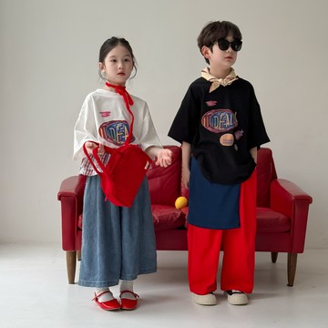 夏季新品上新   童T恤  兄妹裝 夏季男女童韓版卡通字母印花短袖兒童圓領休閒寬鬆上衣