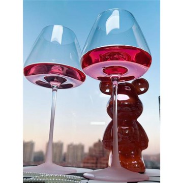 漸變粉色勃艮第紅酒杯高顏值高腳杯粉桿杯輕奢高級感家用葡萄酒杯