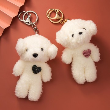 情侶毛絨公仔鑰匙扣掛件網紅可愛卡通汽車鏈匙圈環男女一對包掛飾