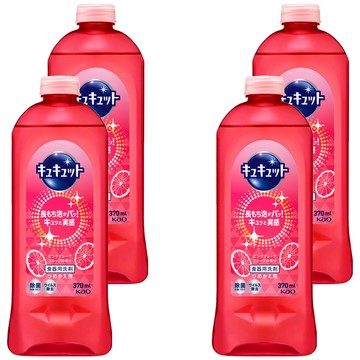 Kao 花王 Cucute 珂珂透 餐具洗碗精補充瓶 粉紅葡萄柚香  370ml  4瓶