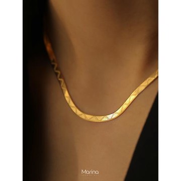 小眾壓紋W扁蛇骨鏈高級感項鏈 通體s925純銀鎖骨鏈絲滑細閃氛圍感