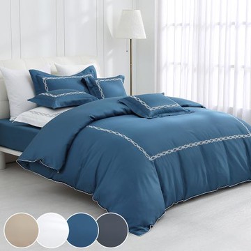 鴻宇 300織美國棉 純色刺繡 雙人特大四件式兩用被套床包組-多款任選