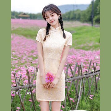 黃色改良年輕款日常小個子旗袍