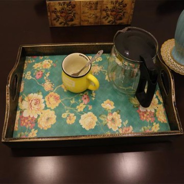 歐雅居美式托盤木質長方形杯子盤茶幾創意田園風格水果盤酒店商用