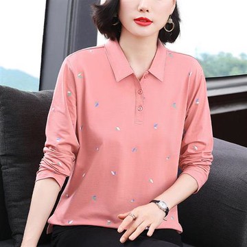 【巴黎精品】現貨+預購 高級長袖POLO衫寬鬆上衣針織衫簡約大碼休閒大尺碼女裝百搭媽媽裝-滿印花2色a1lq15