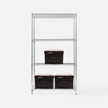 (組合) 特力屋加強防鏽鍍鉻四層架(液透)90x46x160公分+軍風黑木天板收納箱 小x3