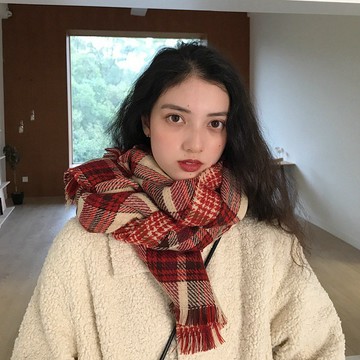 現貨-雙面格子圍巾女秋冬季韓版百搭可愛ins少女心學生情侶男披肩圍脖