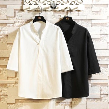 男士短袖t恤夏季薄款寬松七分袖唐裝中國風男裝半袖體恤冰絲上衣