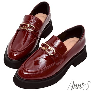 Ann’S訂製金扣-微尖楦顯瘦輕量厚底樂福鞋4CM-漆皮紅