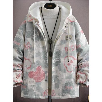 冬季外套男加絨加厚保暖冬裝棉衣青少年學生秋冬款假兩件連帽夾克