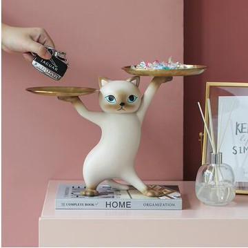 樂天精選~創意沙雕妖嬈貓擺件客廳家居裝飾品玄關鑰匙收納桌面托盤喬遷禮物 雙11全館免運