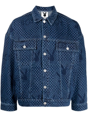Boy London Kids - checkerboard-print cotton denim jacket - men - Cotton - S - Blue