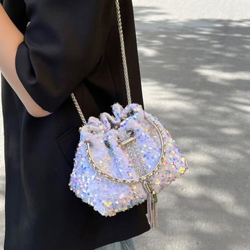 亮片手提女士小包包春夏2025新款高級感水桶包小眾時尚鏈條斜挎包