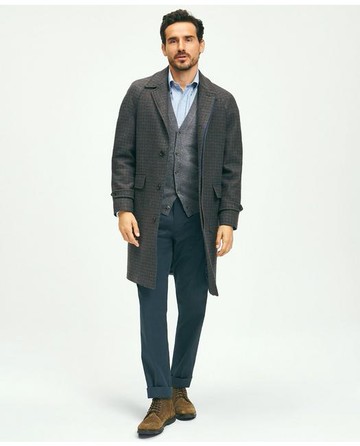 Brooks Brothers Men's Wool Blend Balmacaan Guncheck Coat | Dark Brown | Size 38 Short