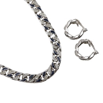 【日本直送】Christian Dior 迪奧 耳環套組 項鍊 古董款 金屬 x 萊茵石 銀色 約 109.2g 女仕【二手】