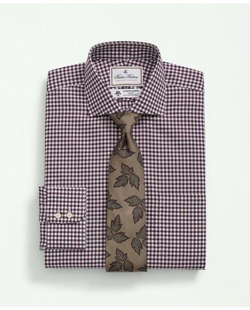 Brooks Brothers Men's X Thomas Mason Cotton Twill Londoner Collar, Gingham Dress Shirt | Dark Purple | Size 15½ 33