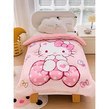 a類Kitty貓豆豆被子空調被四季被芯兒童女孩加絨保暖1.5米凱蒂貓