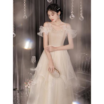 香檳色晚禮服女學生成人禮藝考生日宴主持人訂婚高級感聚會連衣裙