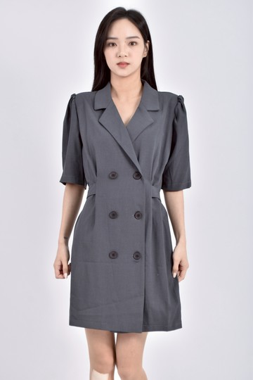 (M) mvp質感短袖收腰灰色洋裝