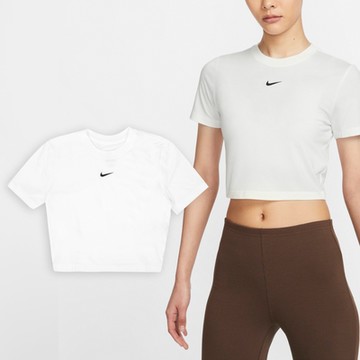 Nike 短袖 NSW Essential Tee 女款 白 黑 短版 合身 平織 短T FB2874-133
