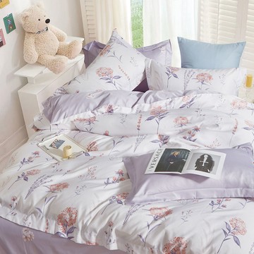 床包被套組(鋪棉兩用被套)-雙人加大 / 奧地利天絲四件式 / 紫晴粉卉 台灣製