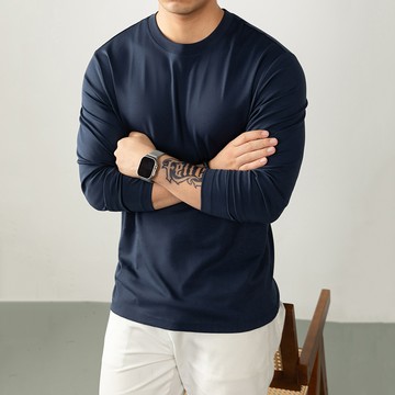 液氨絲光棉！微光澤輕奢觸感270g圓領長袖T恤 / 男女適穿 / 機能彈力 / 8色 / M-5XL / 大尺碼【QTJ19507】