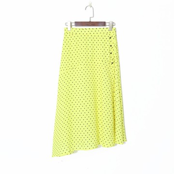 夏季女裝韓版撞色波點松緊高腰紐扣飾性感開叉不規則半身裙