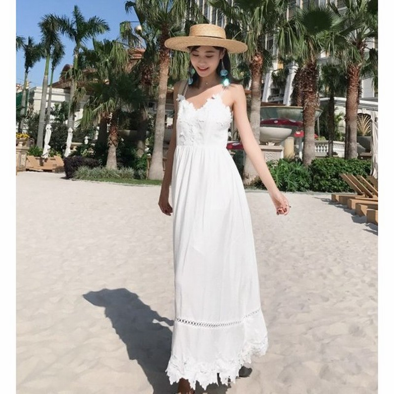 ワンピース レディース ビーチワンピース おしゃれ 夏 安い マキシ丈ビーチワンピース リゾート 白 旅行 レース バックレス Vネック 通販 Lineポイント最大0 5 Get Lineショッピング