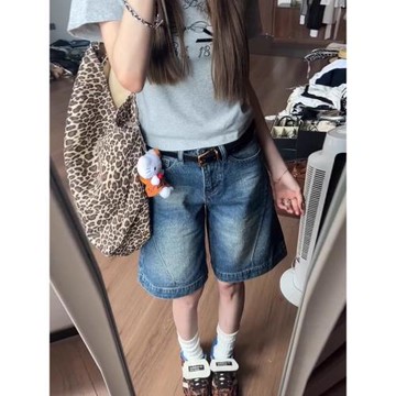 雯雯小超人 復古直筒五分牛仔短褲女2025夏季新款直筒寬松中褲