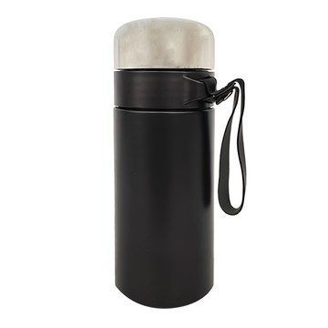 PUSH!餐具 茶水分離泡茶杯 內膽316不鏽鋼 420ml 直徑70mm 附提繩杯套  黑色  1瓶