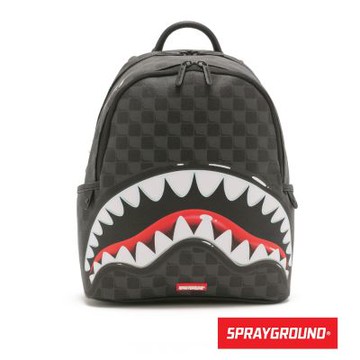 SPRAYGROUND-趣味棋盤格鋸齒鯊後背包-黑色