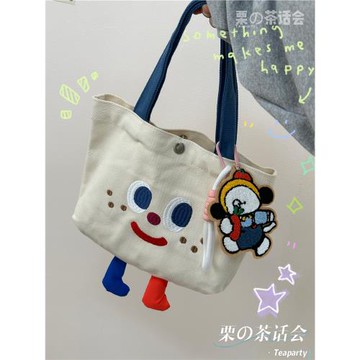 日系ins軟妹少女可愛帆布包手拎袋便當包 卡通學生逛街休閑包包女