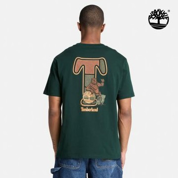 Timberland官方旗艦 男款灰綠色厚磅T字背面圖案短袖T恤|A5TSYEA1