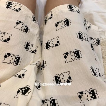 KT黑白！泡泡棉奶油質感愛了！軟糯舒適透氣云朵棉！休閑遛彎褲