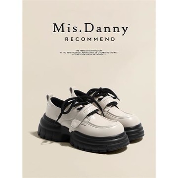 與愛私奔~厚底小皮鞋女2025新款增高米白色松糕鞋女休閑百搭單鞋