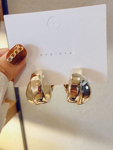 厚實雙重耳環新款潮韓國東大門耳圈女簡約冷淡風氣質網紅耳墜1入