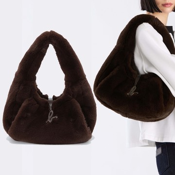 agnes b.Voyage 毛絨單肩彎月包 (深棕色)
