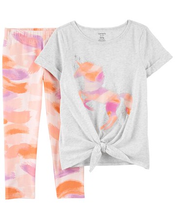 Kid 2-Piece Unicorn Tie-Front Tee & Legging Set