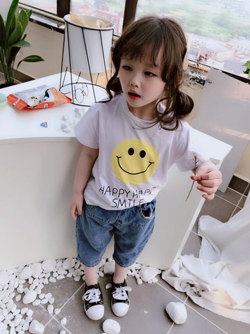童裝夏季新款 男女童寶寶舒適百搭T恤 中小童可愛甜美笑臉T恤1入