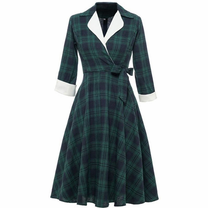 ワンピース レディース チェック柄 Vネック 襟付き S 2xl レトロワンピース ロカビリー 七分袖 Aライン リボン付き スイングワンピース クリスマス コスプレ 通販 Lineポイント最大0 5 Get Lineショッピング