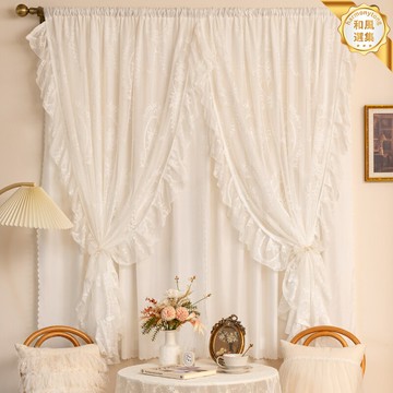【透光不透人】蕾絲窗簾 紗簾 窗紗 飄窗簾 門簾 雙層紗簾 白色蕾絲 法式公主風 少女臥室 夢幻遮光