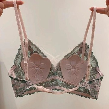 Xuan♥內衣女法式刺繡蕾絲夏季薄款無鋼圈性感兔耳杯小胸聚攏美背文胸罩