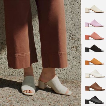 2024夏季新款Everlane同款女士針織穆勒鞋休閑粗跟真皮涼拖鞋現貨
