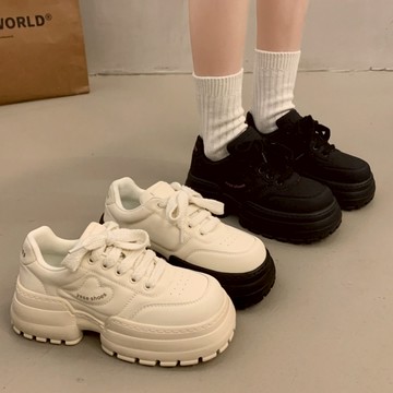 白鳥麗子 [現貨快出] 休閒鞋 韓風素面皮革繫帶方頭厚底包鞋