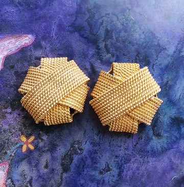 Vintage Jewelry 西洋古董飾品 金細索 大耳環  夾式耳環