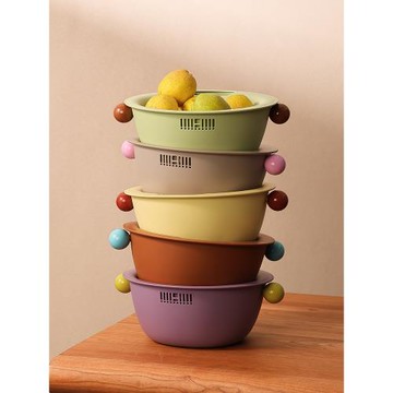 【新款多巴胺瀝水籃】家用果籃客廳高顏值水果盤加厚雙層洗菜盆