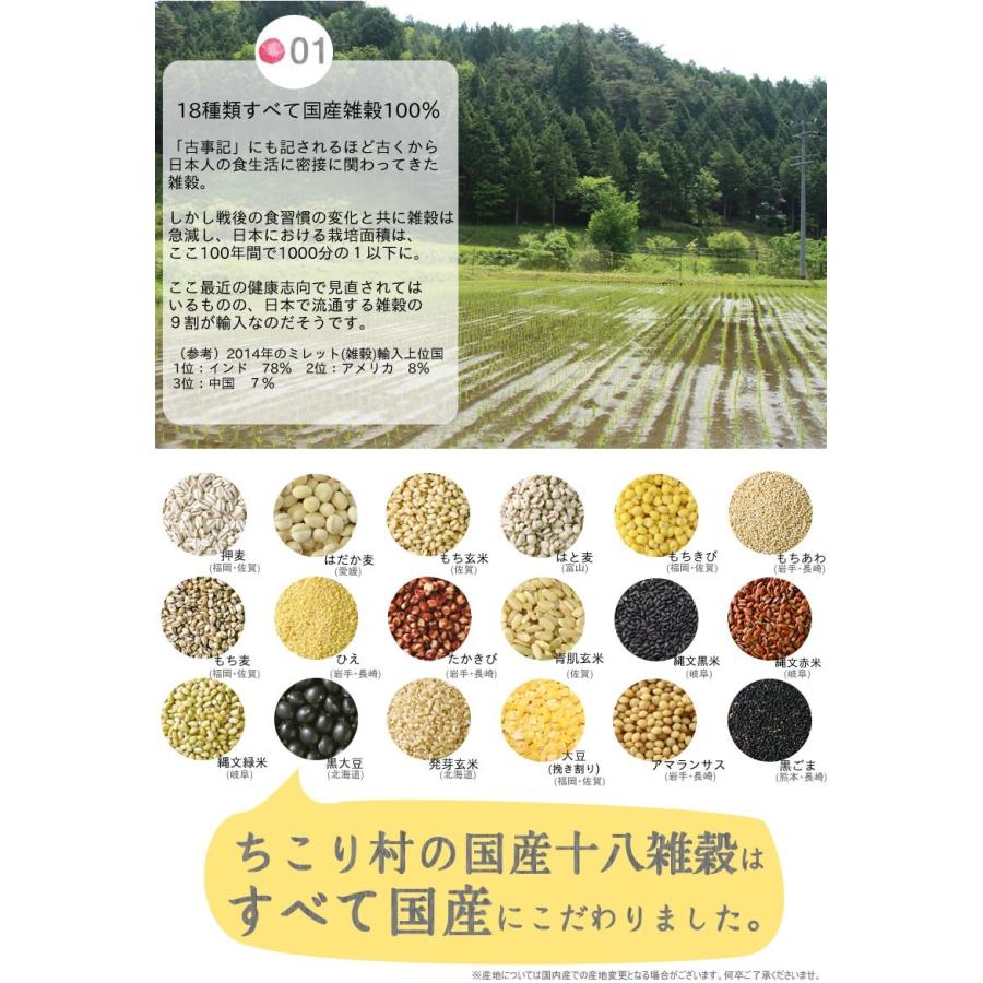 雑穀米 雑穀 国産 送料無料 国産十八雑穀 30包 もち麦 縄文米 はと麦 アマランサス ごま 発芽玄米 ちこり村